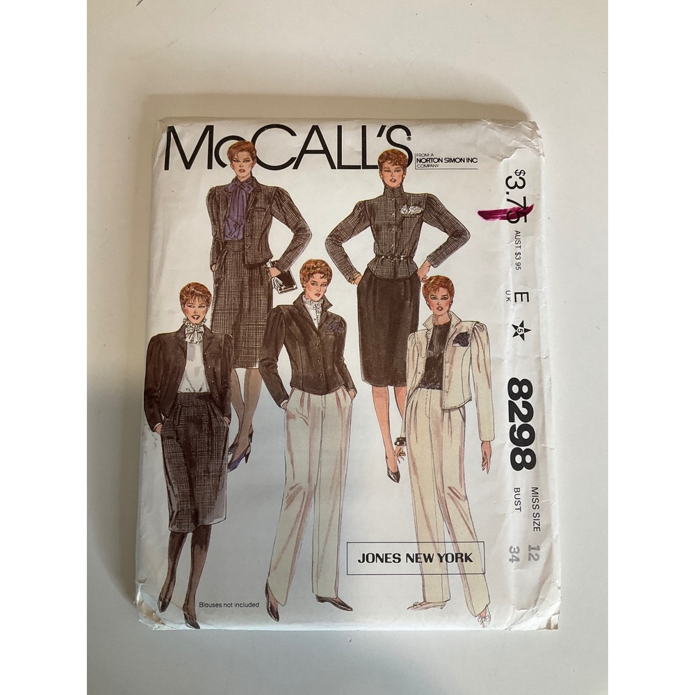 Vtg McCall's 8298 Misses Jacket, Skirt, Pants Sewing Pattern 1982 Uncut FF 12